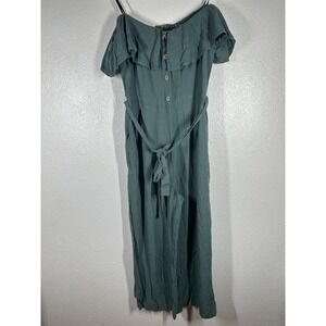 Lulus Jumpsuit Womens Medium Green Off Shoulder Ruffle Button Front Gauze